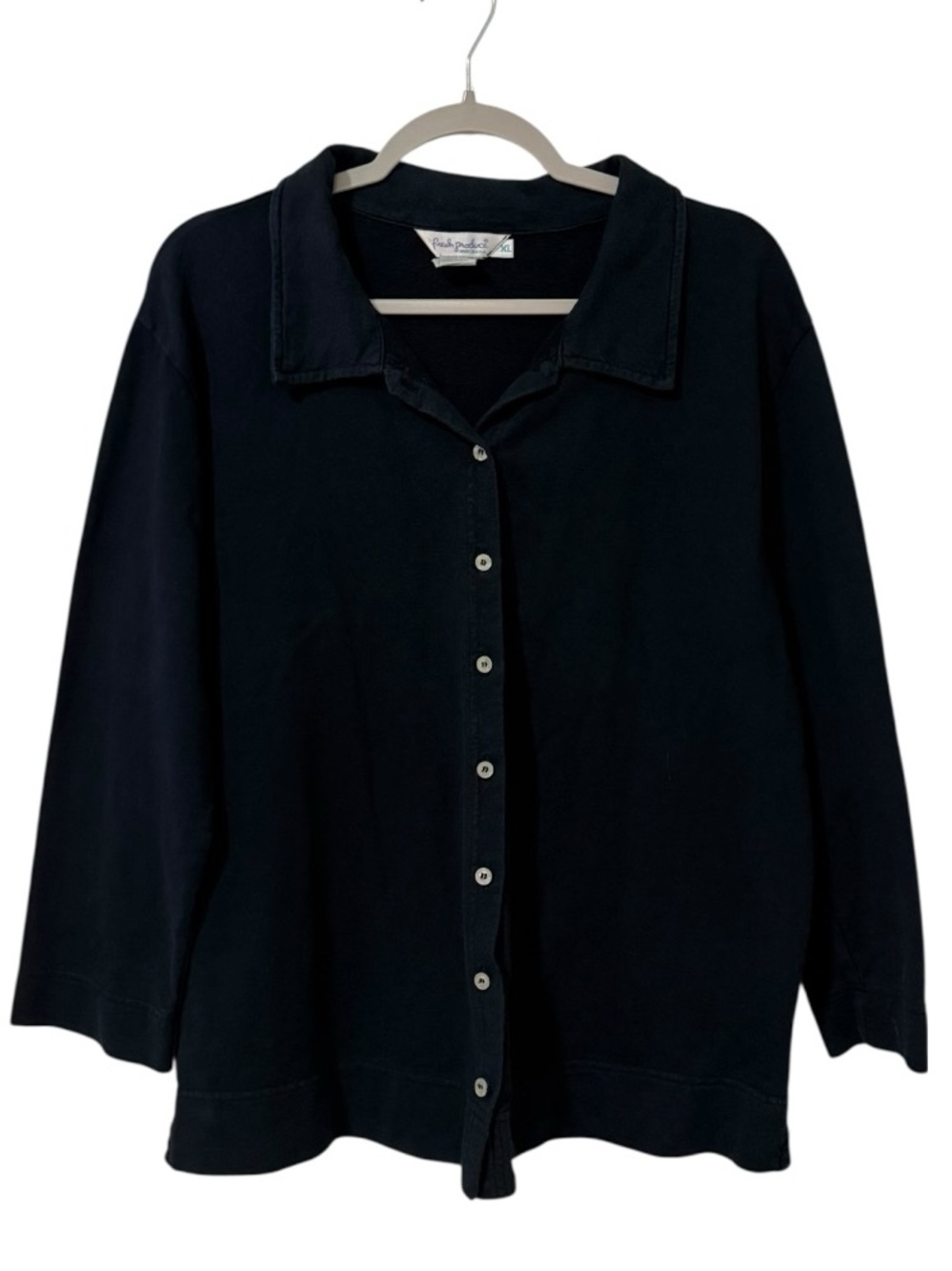 Fresh Produce Black 100% Cotton Button Front Collared Shirt Jacket XL USA